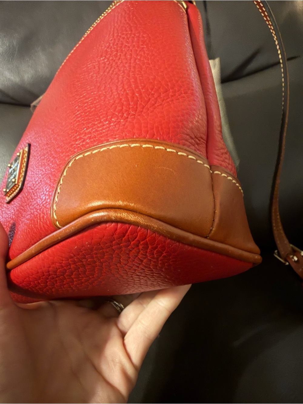 Dooney & Bourke Red Pebbled Leather Crossbody with Tan Trim NWT - Picture 4 of 14
